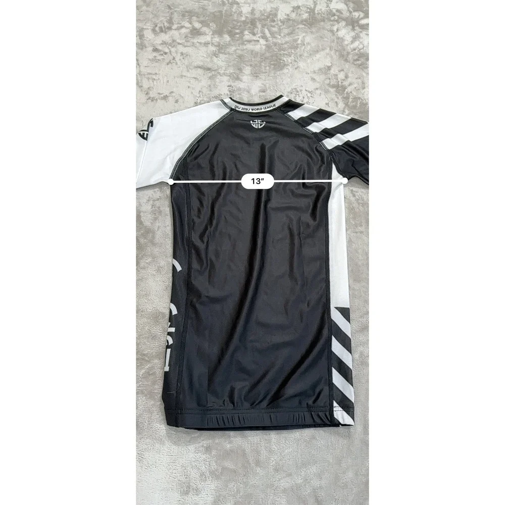 Jiu Jitsu Rash Guard Kids Size XL Black White Long Sleeve BJJ Grappling New